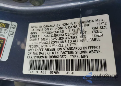 2013 Honda Cr-V Ex z USA, uszkodzony, nr VIN 2HKRM4H50DH619872